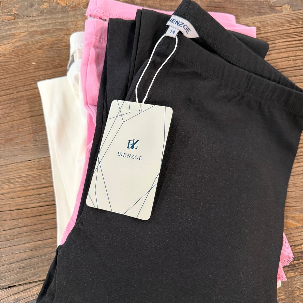 Girls 3-Pack Cotton Blend Leggings - Size 14 – Black, Pink, White - Uniform -NWT